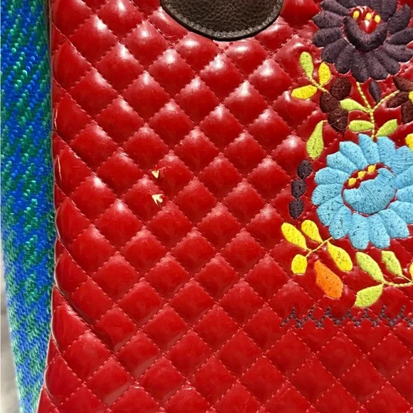 Consuela Quilted Red Patent Floral Embroidered Tote - Picture 14 of 16